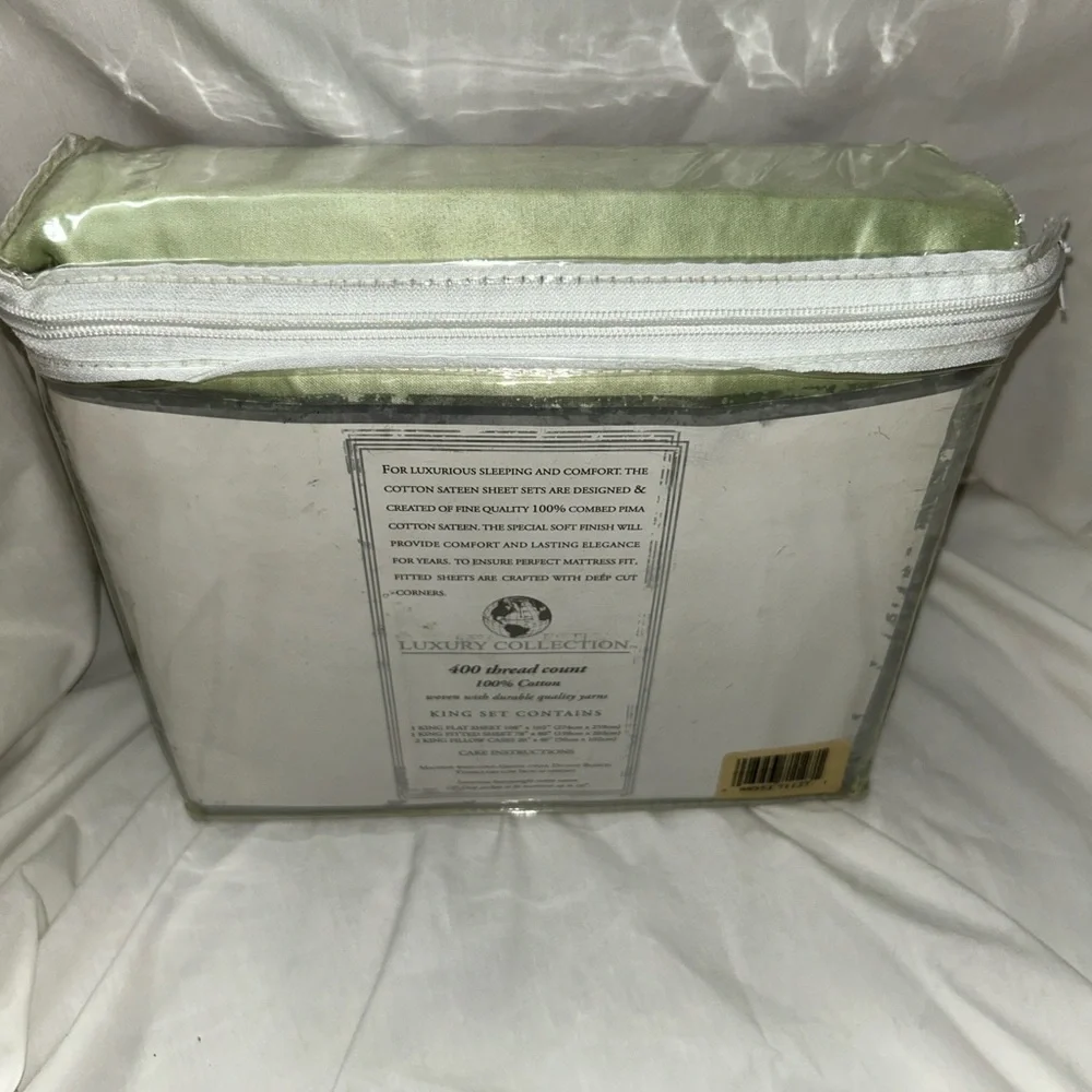 Luxury Collection Cotton 400 TC Thread Count King Sateen Sheet Set Green NEW NIP